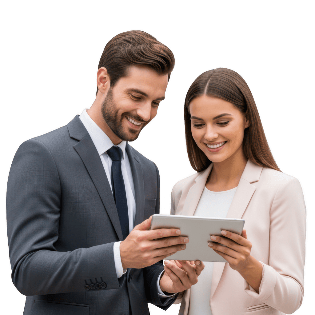 Profesionales consultando soluciones de e-learning en tablet para impulsar crecimiento empresarial